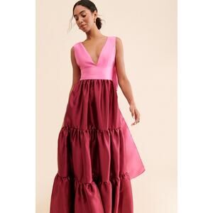 Hutch Harlo Deep-V Back-Bow Tiered Colorblock Maxi Gown Size US 6